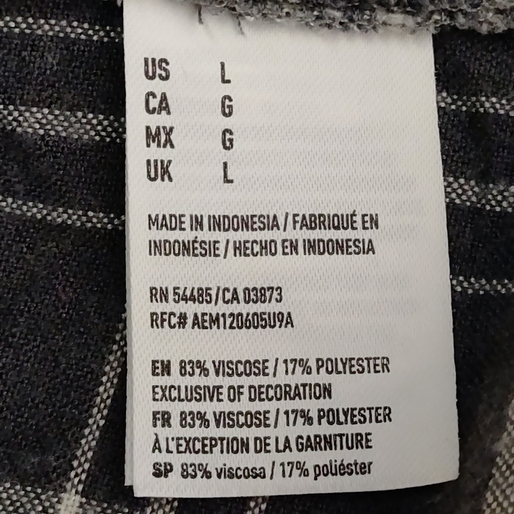 American Eagle Women's White Gray Plaid Check Button Flannel Blouse Size L - Picture 9 of 9